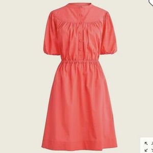 J Crew Puff Sleeve Cotton Poplin Shirt Dress Seaside Coral